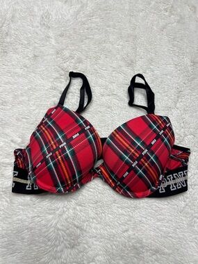 Victoria's Secret Pink and Black Plaid wear everywhere Push-Up Bra 32B